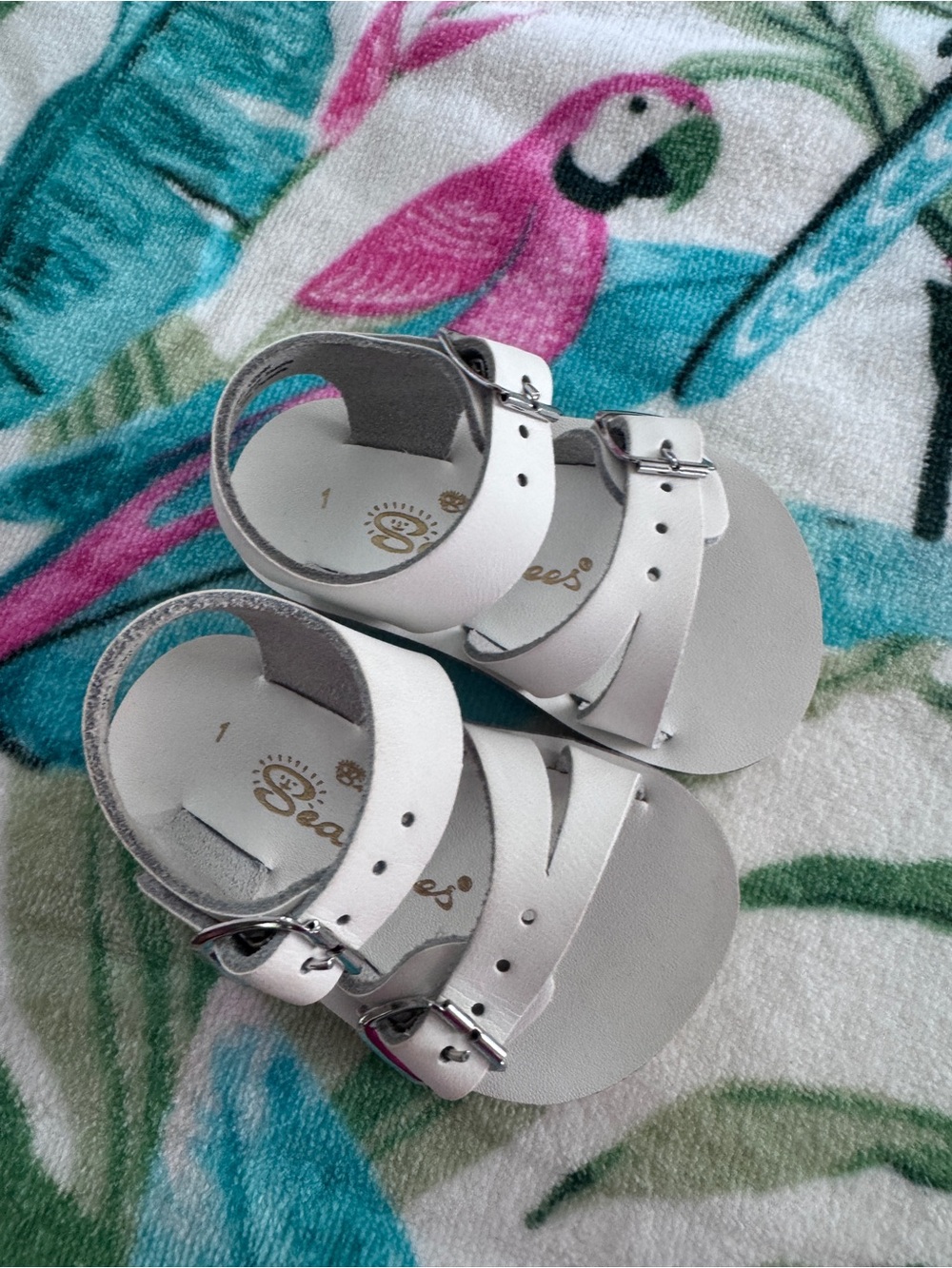 New White Leather Sun San Baby Sandals Sz 1 - Picture 4 of 4
